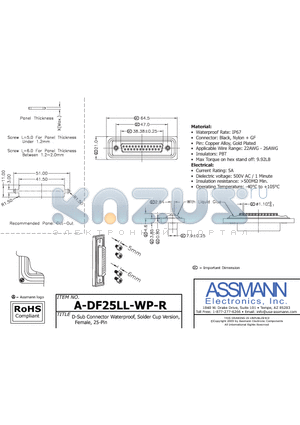 AE10107 datasheet - D-SUB CONNECTOR WATERPROOF