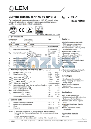 HXS10-SP3 datasheet - Current Transducer