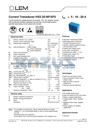 HXS20-SP2 datasheet - Current Transducer
