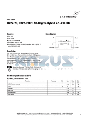HY22-73LF datasheet - 90-Degree Hybrid 2.1-2.3 GHz