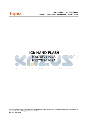 HY27SF161G2A datasheet - 1Gbit (128Mx8bit / 64Mx16bit) NAND Flash