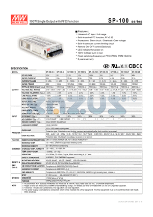 SP-100-5 datasheet - 100W Single Output with PFC Function