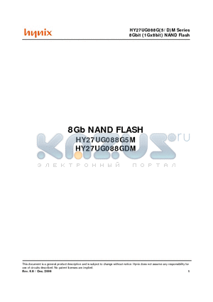 HY27UG088G5M datasheet - 8Gbit (1Gx8bit) NAND Flash