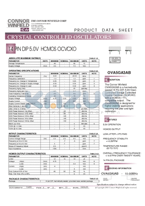 OVA5GA3AB-10.00M datasheet - 14 PIN DIP 5.0V HCMOS OCVCXO