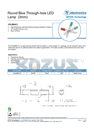 OVLBB4C7 datasheet - Round Blue Through-hole LED Lamp (3mm)