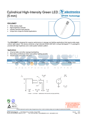 OVLLG8C7 datasheet - Cylindrical High-Intensity Green LED