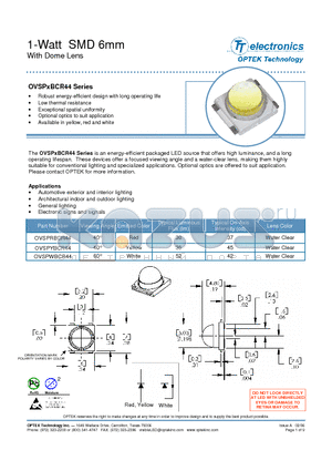 OVSPWBCR44 datasheet - 1-Watt SMD 6mm With Dome Lens