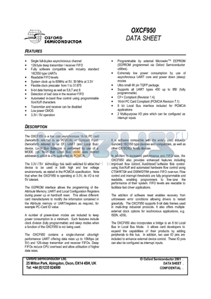 OX16CF950 datasheet - LOW COST ASYNCHRONOUS 16 BIT CARD