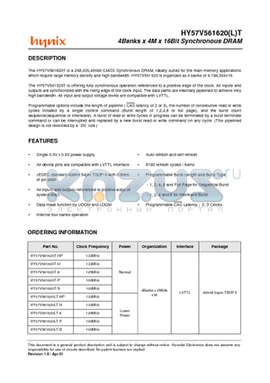 HY57V561620LT-HP datasheet - 4Banks x 4M x 16Bit Synchronous DRAM