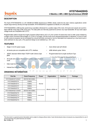 HY57V64420HGLT-H datasheet - 4 Banks x 4M x 4Bit Synchronous DRAM