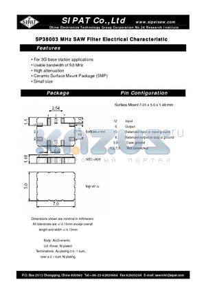 SP38003 datasheet - SAW Filter Electrical Characteristic