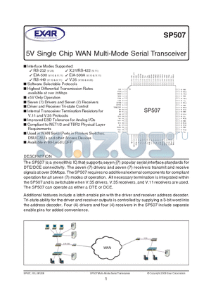 SP507 datasheet - 5V Single Chip WAN Multi-Mode Serial Transceiver