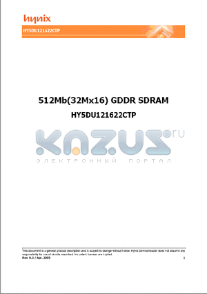 HY5DU121622CTP datasheet - 512Mb(32Mx16) GDDR SDRAM