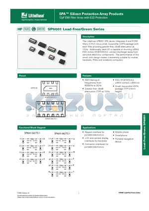 SP6001 datasheet - 12pF EMI Filter Array with ESD Protection