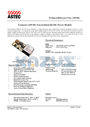 APC08K08-W datasheet - Non-Isolated DC/DC Power Module