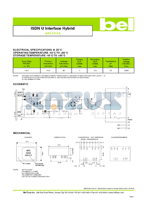 APC13115 datasheet - ISDN U Interface Hybrid