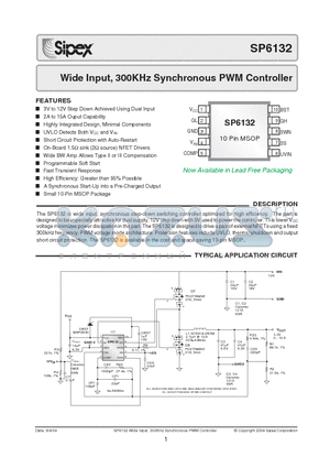 SP6132EU datasheet - Wide Input, 300KHz Synchronous PWM Controller