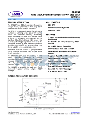 SP6137CU-L datasheet - Wide Input, 900kHz Synchronous PWM Step Down Controller