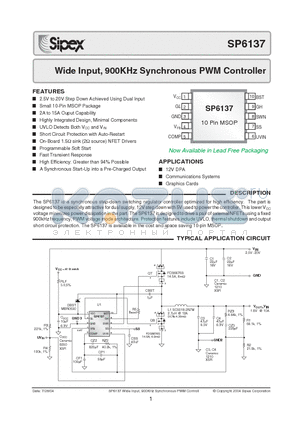 SP6137EU datasheet - Wide Input, 900KHz Synchronous PWM Controller