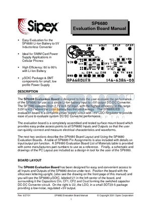 SP6680EB datasheet - Evaluation Board Manual