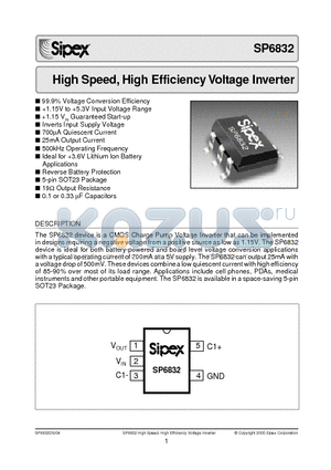 SP6832 datasheet - High Speed, High Efficiency Voltage Inverter