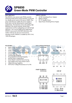 SP6850AD8TG datasheet - Green-Mode PWM Controller