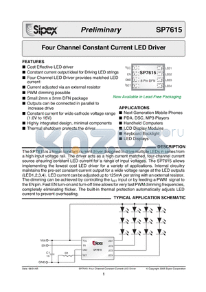 SP7615 datasheet - Four Channel Constant Current LED Driver
