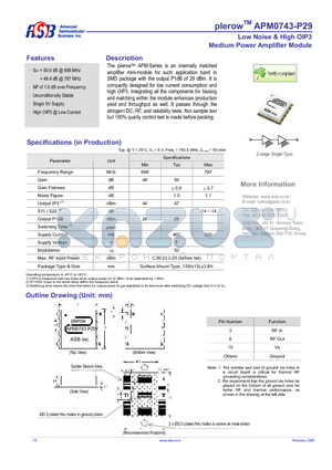 APM0743-P29 datasheet - Medium Power Amplifier Module