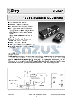 SP7800A datasheet - 12-Bit 3ms Sampling A/D Converter