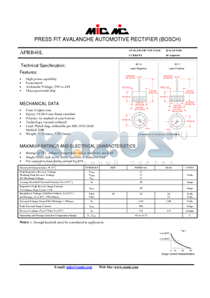 APRB40L datasheet - PRESS FIT AVALANCHE AUTOMOTIVE RECTIFIER (BOSCH)