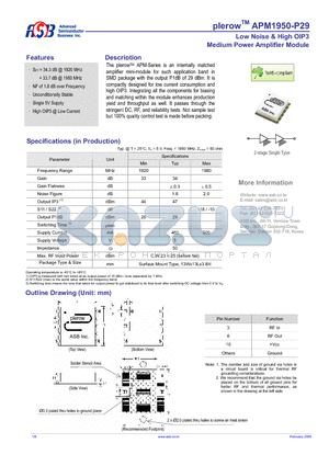 APM1950-P29 datasheet - Medium Power Amplifier Module