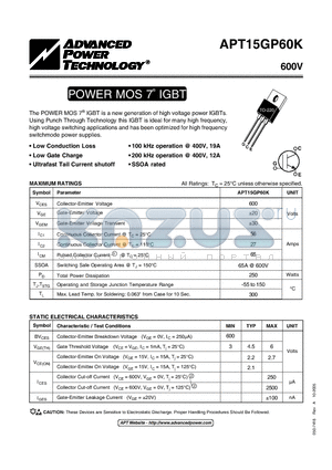 APT15GP60K datasheet - POWER MOS 7 IGBT