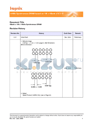 HY5V66EF6P-5 datasheet - 64Mb Synchronous DRAM based on 1M x 4Bank x16 I/O