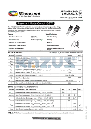 APT30GP60B2DLG datasheet - Resonant Mode Combi IGBT