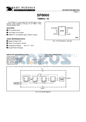 SP8660DP datasheet - 150MHz10 Low Power ECL Counter