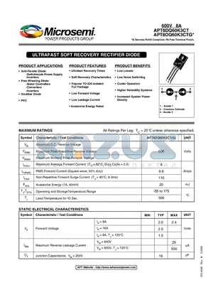 APT8DQ60K3CTG datasheet - ULTRAFAST SOFT RECOVERY RECTIFIER DIODE