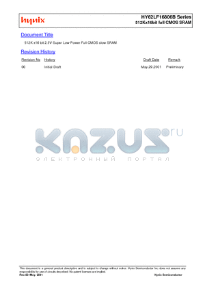 HY62LF16806B datasheet - 512Kx16bit full CMOS SRAM