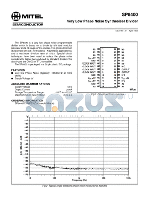 SP8400KGMPES datasheet - Very Low Phase Noise Synthesiser Divider