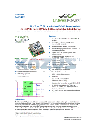 APTH006A0X_11 datasheet - Pico TLynxTM 6A: Non-Isolated DC-DC Power Modules