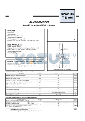 SPA2003-T-S-A01 datasheet - SILICON RECTIFIER VOLAGE 200 Volts CURRENT 20 Ampere