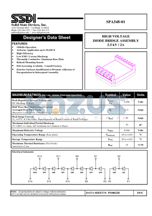 SPA548-01 datasheet - HIGH VOLTAGE DIODE BRIDGE ASSEMBLY 5.5 kV / 2A