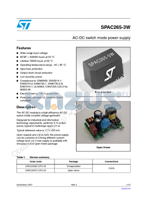 SPAC265-3W datasheet - AC-DC switch mode power supply