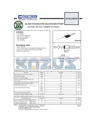 SPAC803F datasheet - GLASS PASSIVATED SILICON RECTIFIER VOLTAGE 200 Volts CURRENT 8.0 Ampere