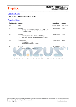 HY62WT08081E-DPC datasheet - HY62WT08081E Series 32Kx8bit CMOS SRAM