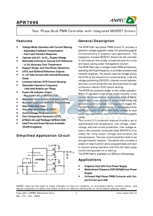 APW7098 datasheet - Two- Phase Buck PWM Controller with Integrated MOSFET Drivers