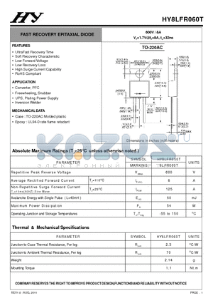 HY8LFR060T datasheet - FAST RECOVERY EPITAXIAL DIODE