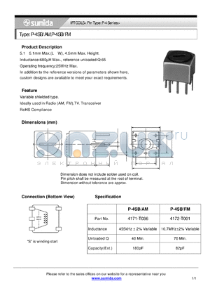 P-4SB/FM datasheet - IFT COILS< Pin Type: P-4 Series>