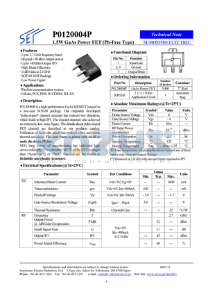 P0120004P datasheet - 1.5W GaAs Power FET (Pb-Free Type)