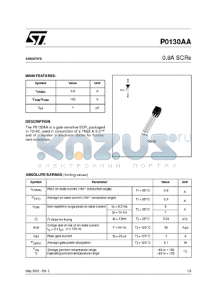 P0130 datasheet - 0.8A SCRs