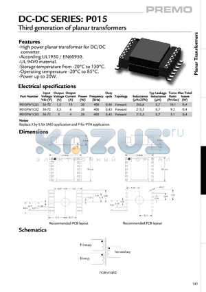 P015FW1CX2 datasheet - High power planar transformer for DC/DC